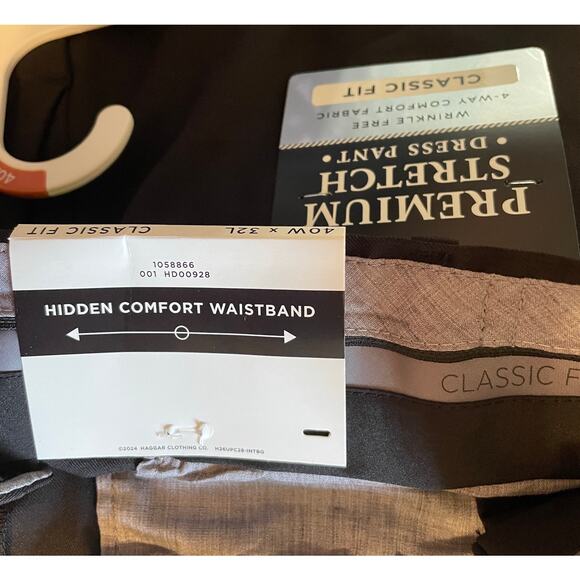NWT Haggar H26 Men’s Stretch Dress Pants Black size 40x32 midweight relaxed leg - Picture 8 of 9